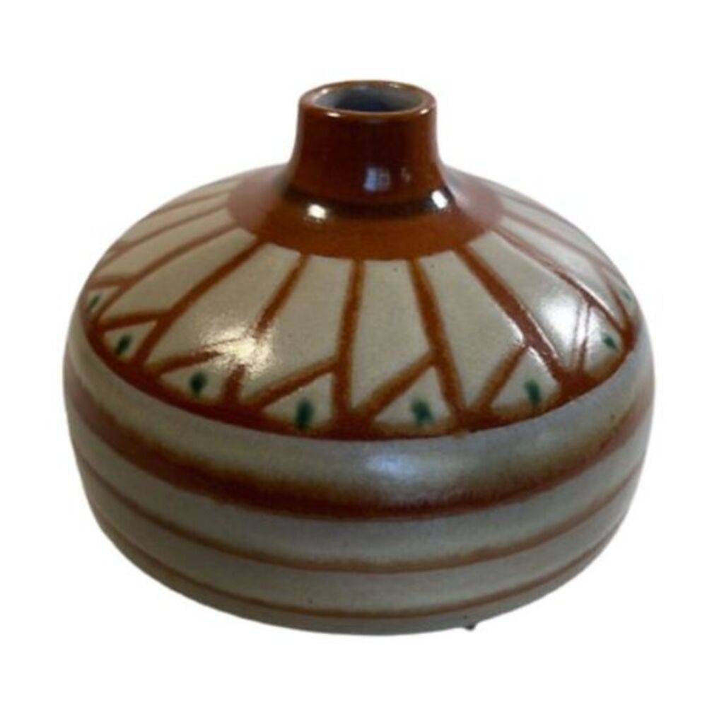 Unique Ceramic Bud Vase Earth Tones Geometric Design Small Decorative Accent